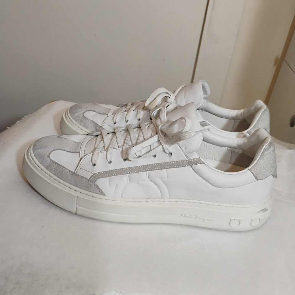 Ferragamo Noris Leather Suede Gancio Sneakers Size 11M - Picture 15 of 16